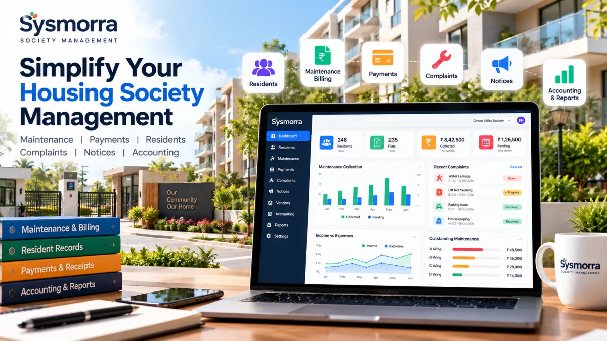 Housing society management software for maintenance billing, resident communication, payments and society administration
